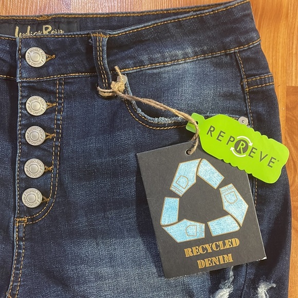 NWT Repreve Dark Distressed Denim High-rise Shorts, Sz. 13 - Picture 2 of 3